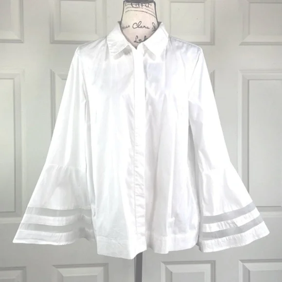 Marled Bell Sleeve White Blouse - Picture 3 of 10